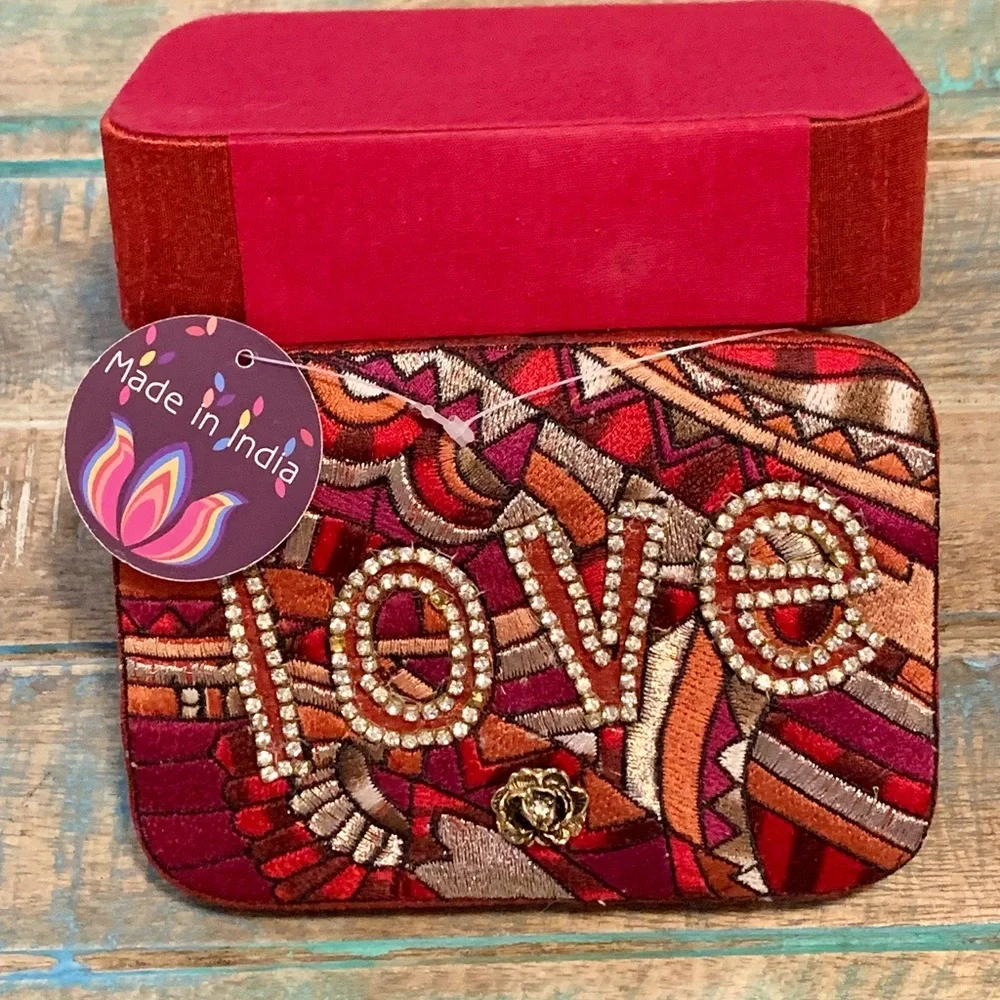 Embroidered Love Jewelry Storage Box with Rose & Rhinestones - Rare! - Picture 3 of 10